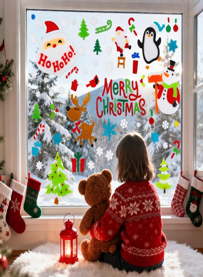 HOHUCRAB 6 Sheets Christmas Window Clings Gel, Santa Claus Snowman Snowflake Cardinals Penguin Christmas Gel Window Clings Decorations, Merry Xmas Wall Decor Stickers, School Home Xmas Party Decorations - Image 5